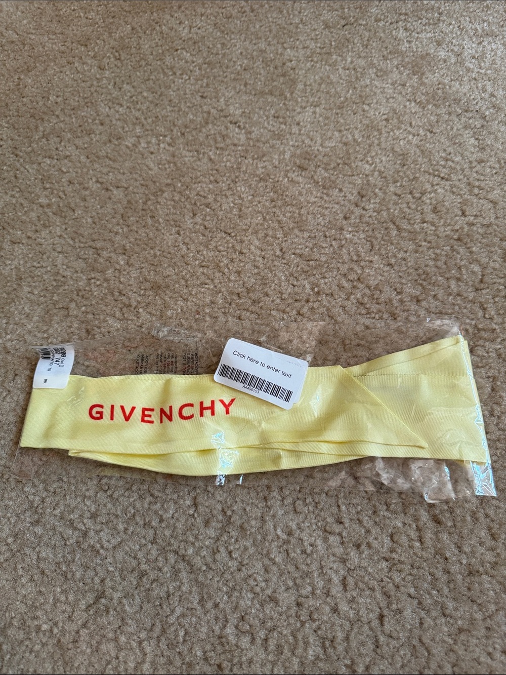GIVENCHY  NEW- Pale Yellow Silk Logo Hair Band